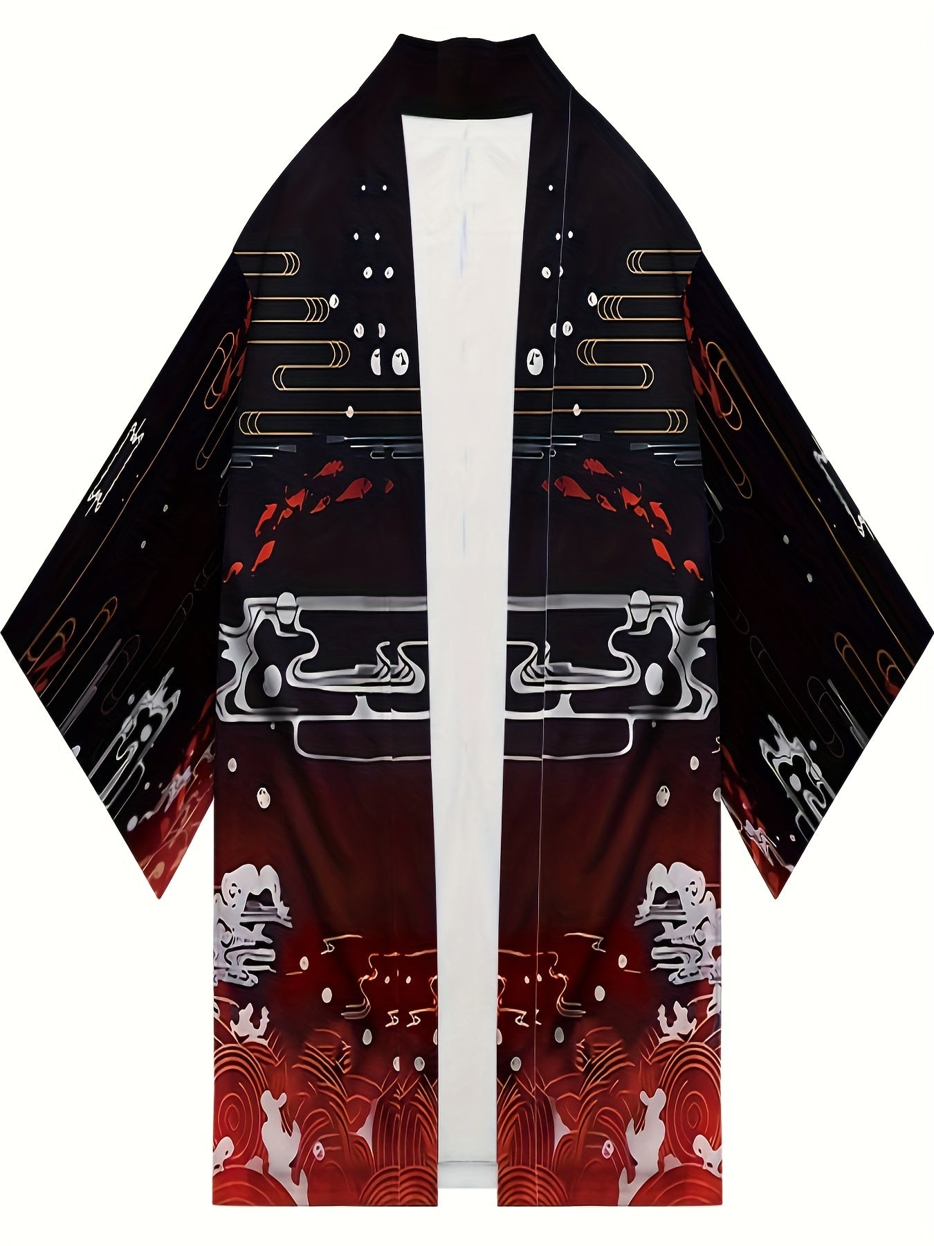 Katta o'lchamdagi erkaklar uchun etnik uslubdagi gullar printi bilan keng fitli kardigan kimono.