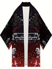 Katta o'lchamdagi erkaklar uchun etnik uslubdagi gullar printi bilan keng fitli kardigan kimono.