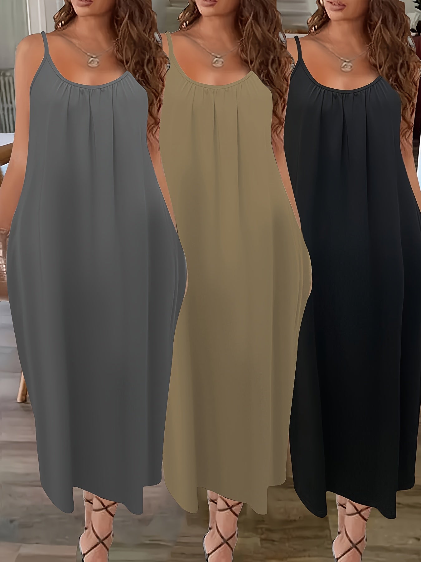 Women Plus Size Sleeveless Maxi Dress Stretchy Solid Color Boat Neck Casual Summer Beach