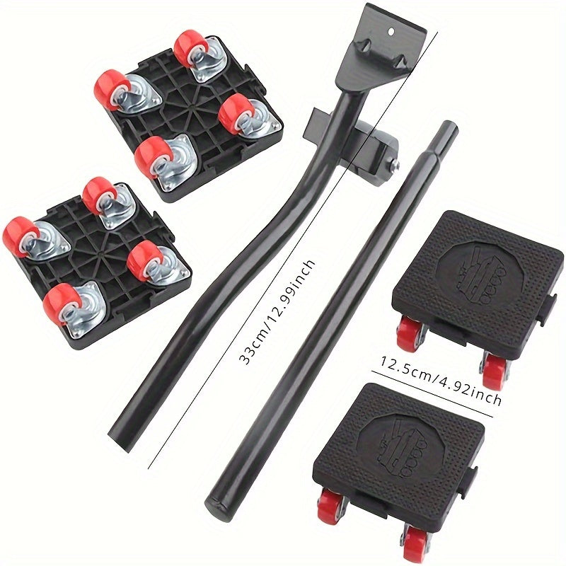 5-g'ildirakli mebel dolly to'plami, lifter bilan, 360° aylanish, va 400kg yuk ko'tarish qobiliyati