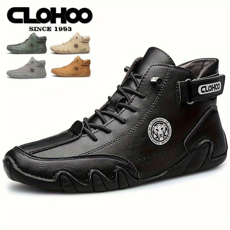 Men's Short Boots with Plush Lining and Hand-Stitched Octopus Design Casual PU High-Tops for All Seasons