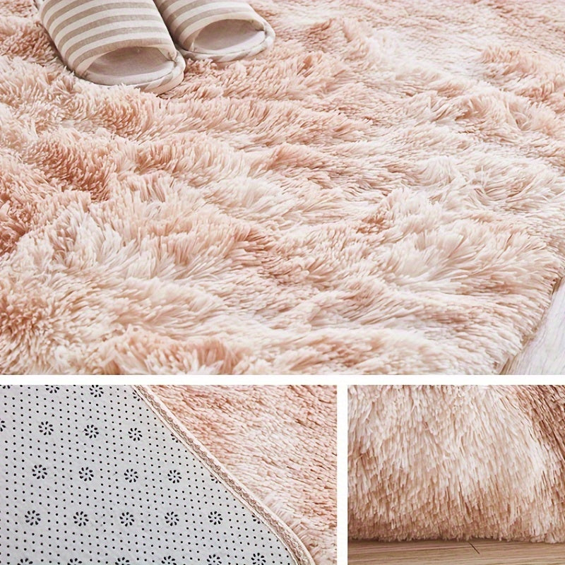 Shaggy Plush Carpet Rug Long-Haired Tie-Dyed Solid Color Faux Fur Non-Slip Backing