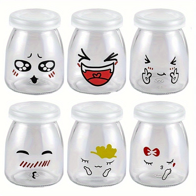 Set of 6 Glass Jars 150ml with Flip Top Lids for Yogurt Pudding Honey Jam Reusable