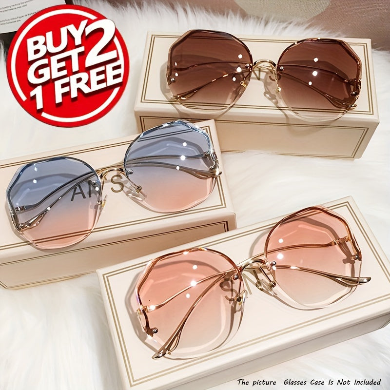 Women's Frameless Round Glasses with Gradient Metallic Lenses for Fashion