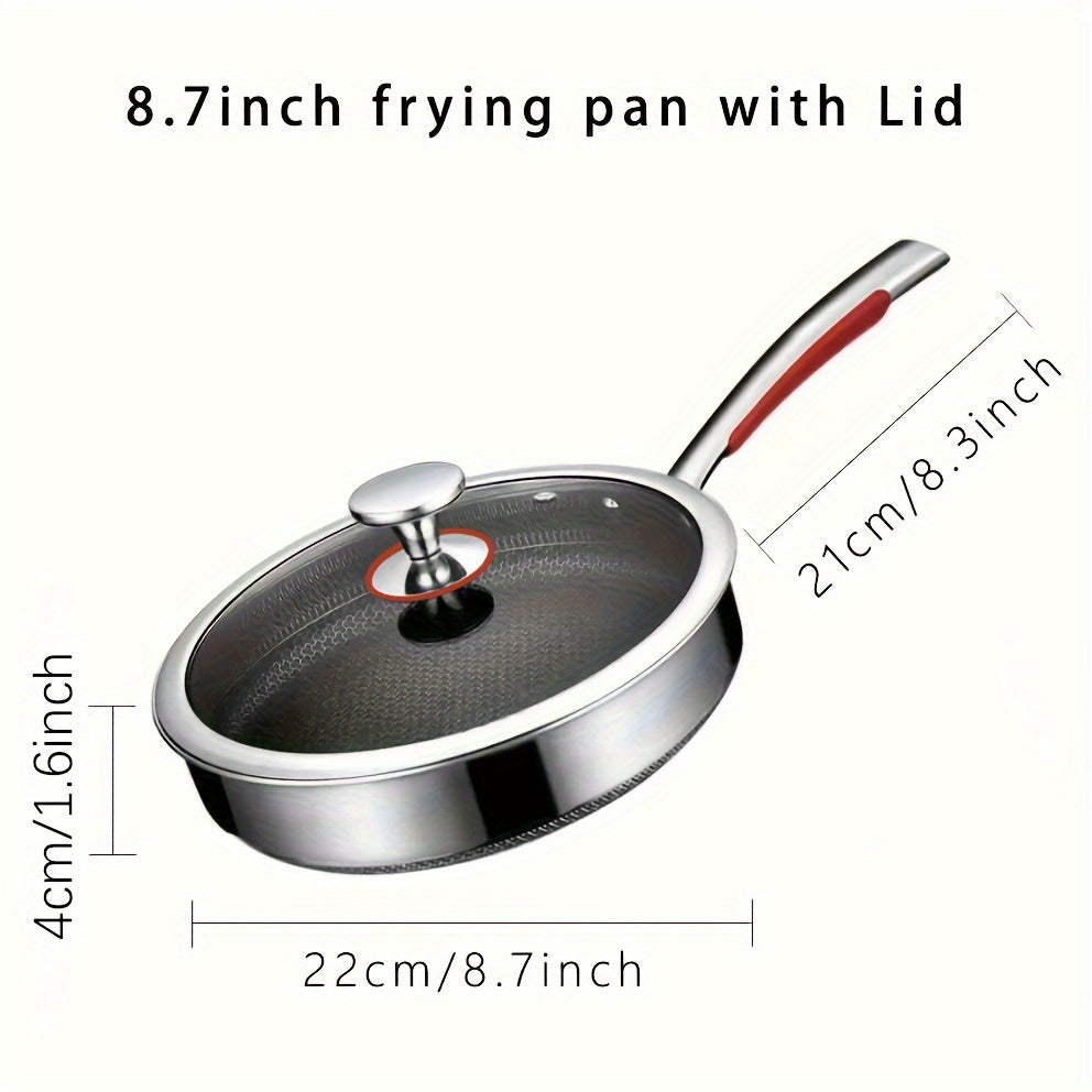 Sartén de acero inoxidable con superficie antiadherente de panal de abeja y tapa de vidrio para cocinar