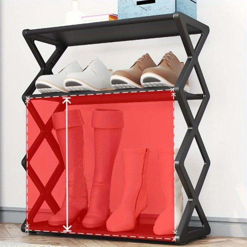 Modern X-Shaped Shoe Rack with Dustproof Shelf, Space-Saving Plastic Organizer