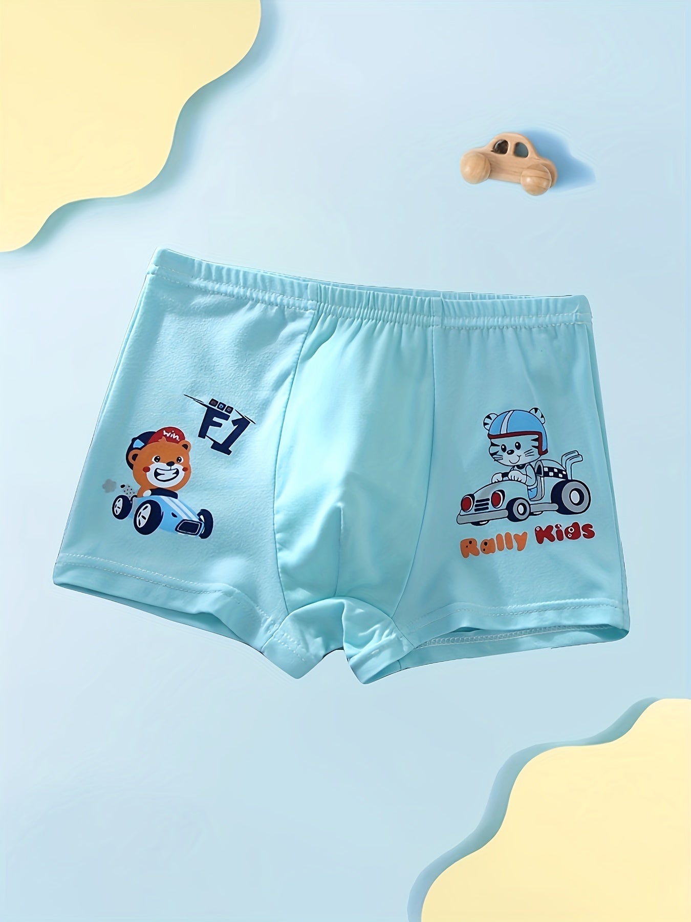 4-Pack Boys' Cartoon Racing Pattern Boxer Briefs Breathable Polyester Knit Active Underwear