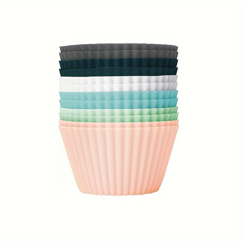 Set of 12 Silicone Muffin Cups Teal Green Pink 7.01cm Reusable Baking Liners