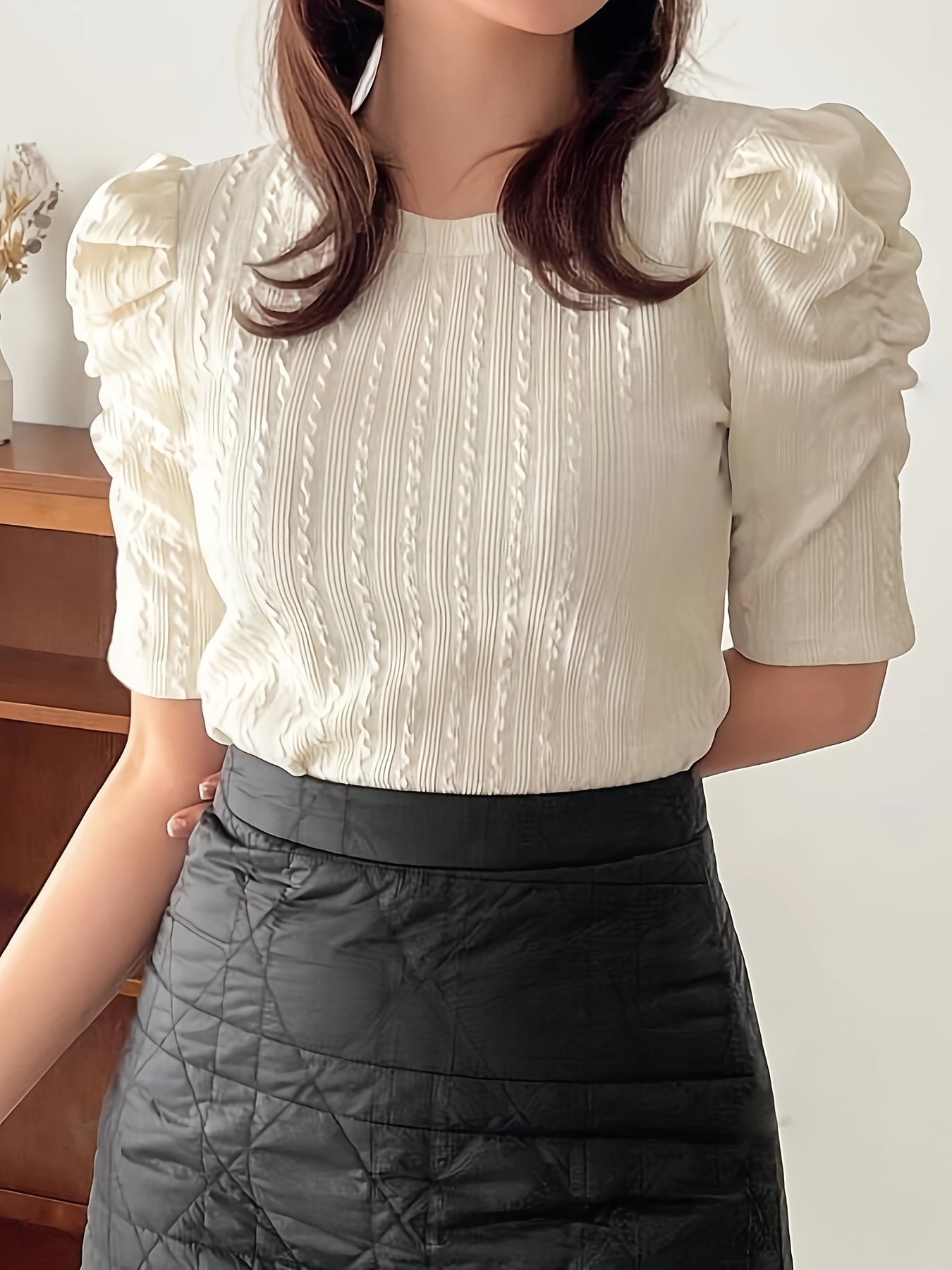 Women's Striped Ruffle Sleeve T-Shirt Polyester Crew Neck Spring Summer Autumn