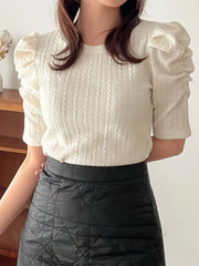 Women's Striped Ruffle Sleeve T-Shirt Polyester Crew Neck Spring Summer Autumn