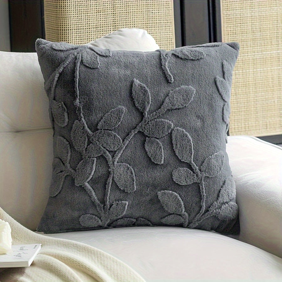 Faux Rabbit Fur Throw Pillow Cover with Branch Pattern Zippered Hand Washable