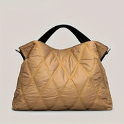 Bolso tote de nylon acolchado para mujer con diseño acolchado y patrón de cuadros