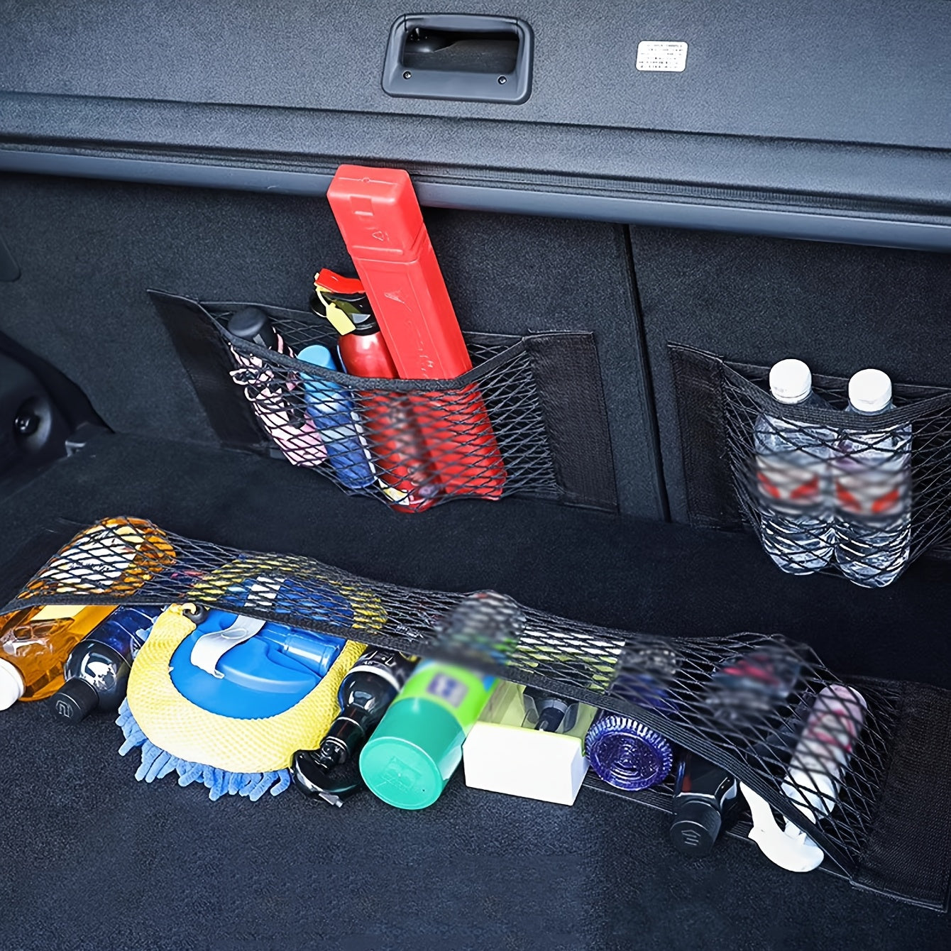 Car Trunk Organizer Nylon Mesh Black with Magic Tape for Vehicle Storage