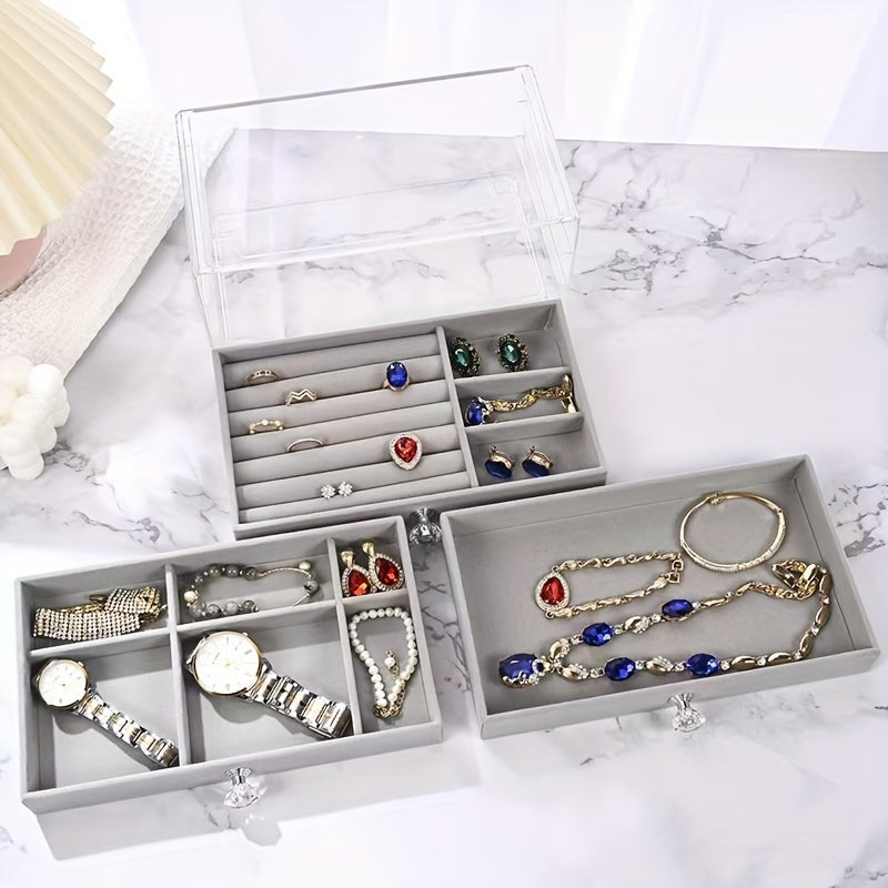 Transparent Jewelry Organizer Box with Large Capacity Dustproof Drawers for Earrings and Necklaces
