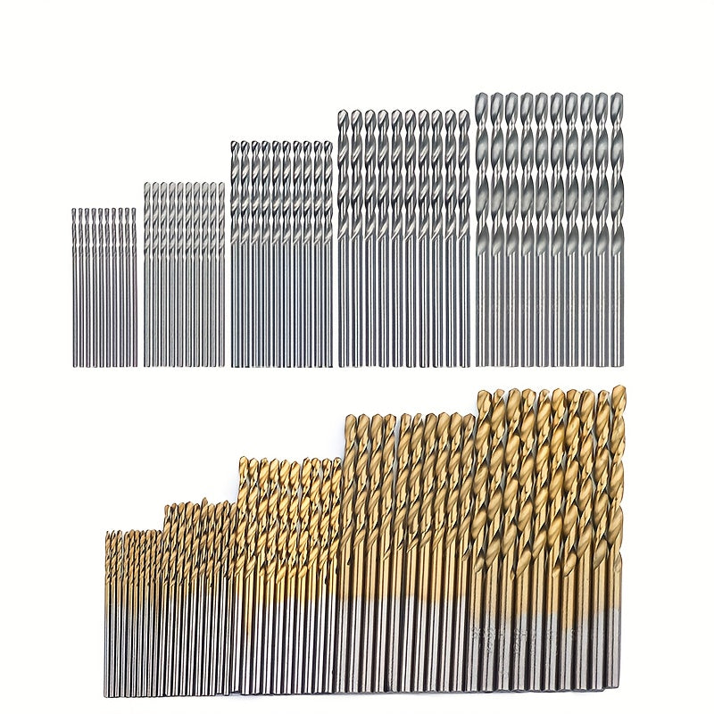 50 Titanium Plated Steel Drill Bits Set with Round Handles for Electric Drills 1-3mm