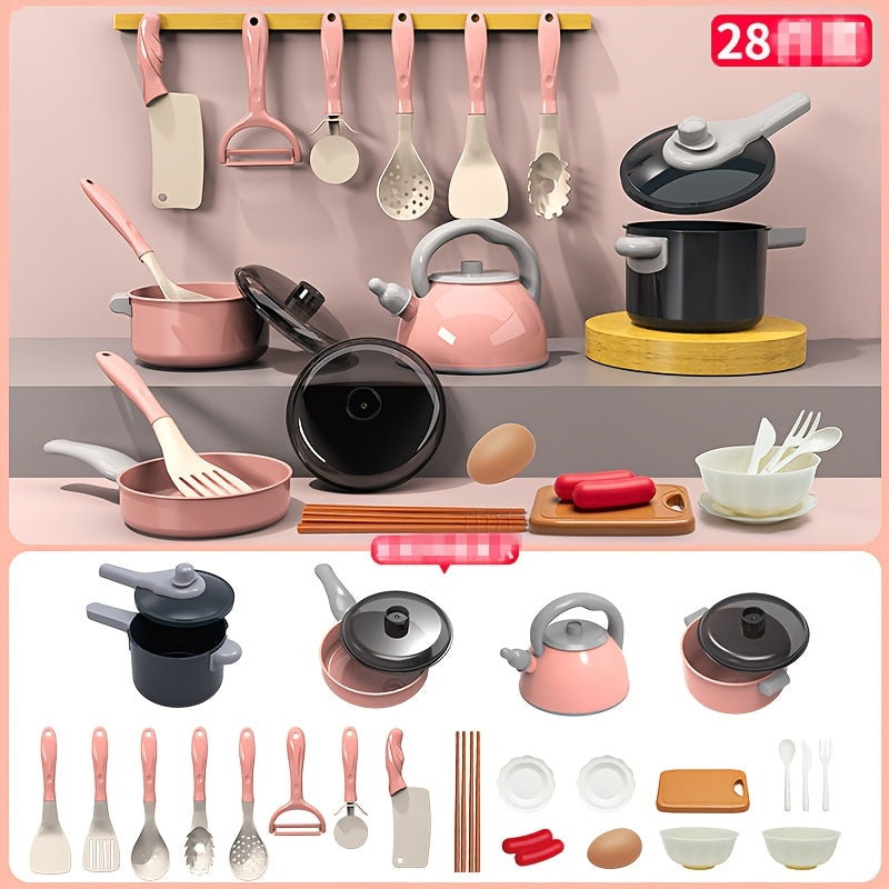 Pink Miniature Cooking Playset for Girls with Utensils Pots Pans Food Kids' Kitchen Toy