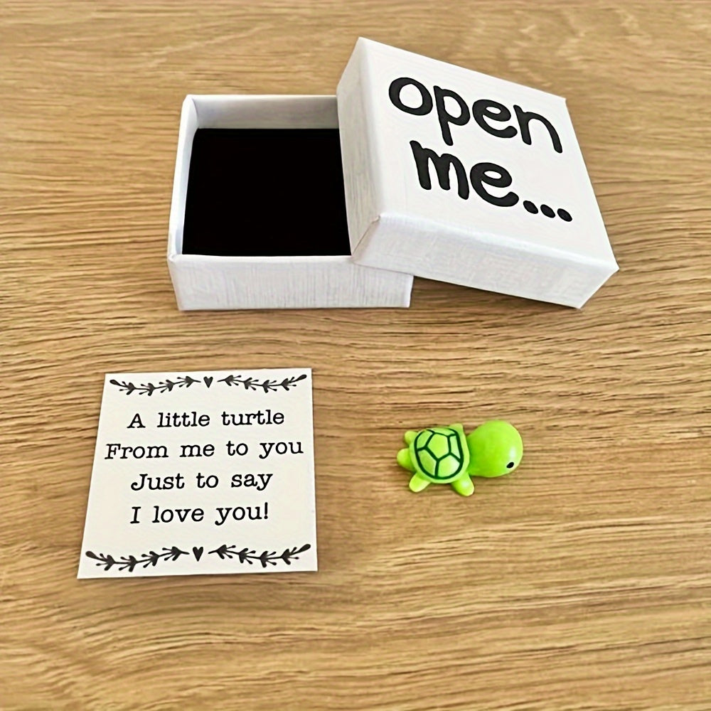 Polyresin Turtle Figurines Set with "I Love You" Message Cards for Gifts and Keepsakes