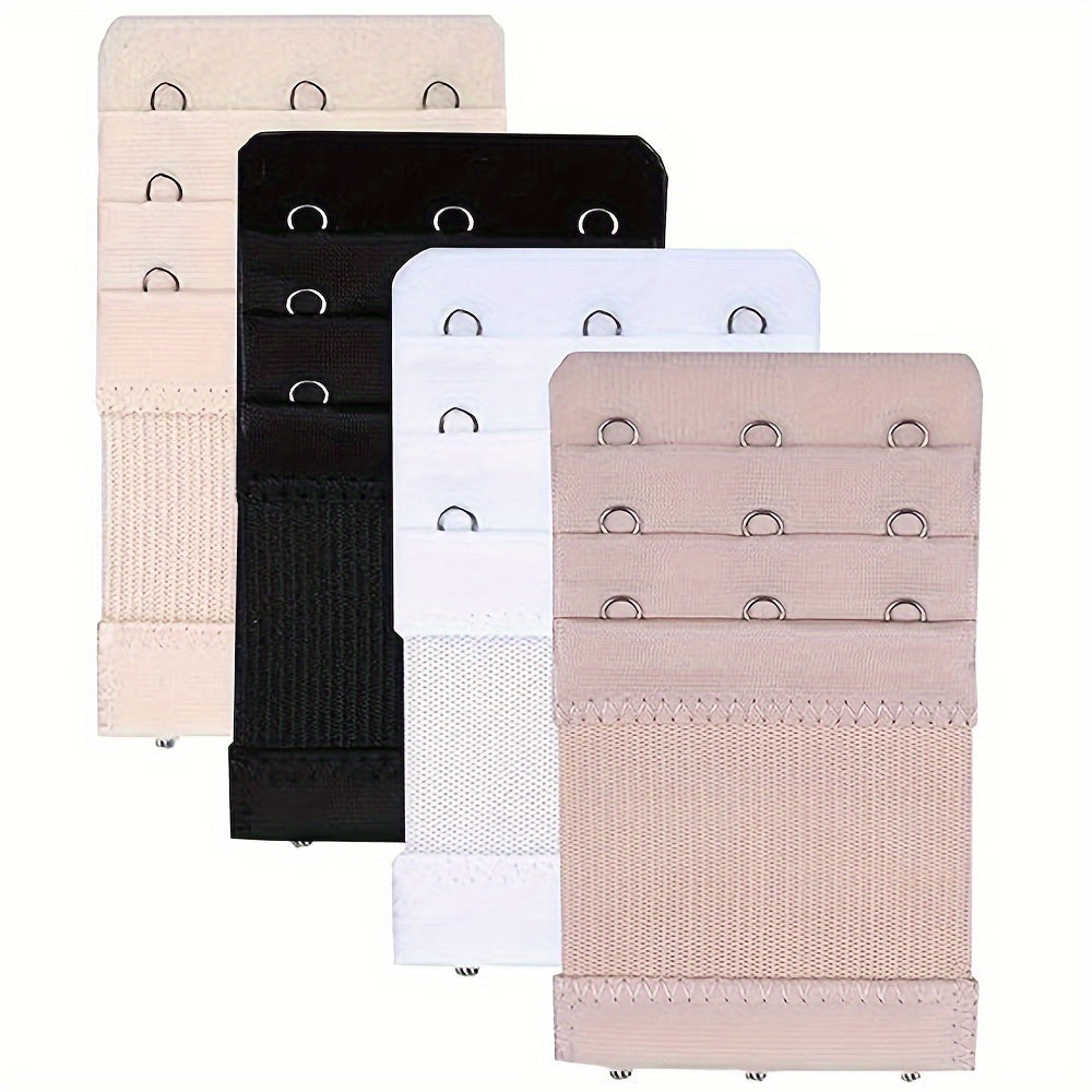 Women's Bra Extenders Set 4 Pieces 3 Hooks Elastic Knit Fabric Solid Color