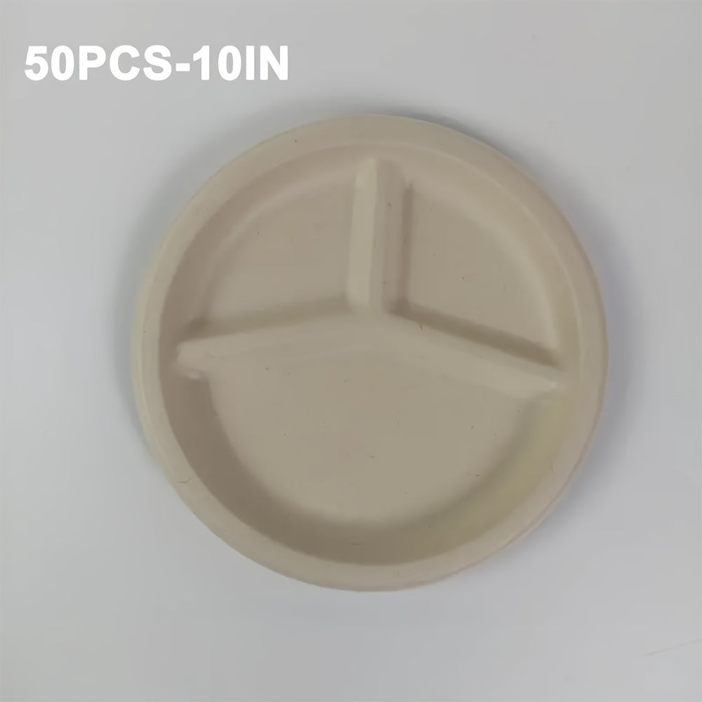 Set of 50 Biodegradable Disposable Paper Plates 9/10 Inch 3 Compartments for Parties