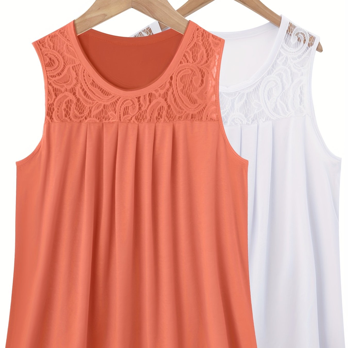 Женский комплект топов без рукавов из полиэстера с рюшами, контрастным кружевом, повседневный летний