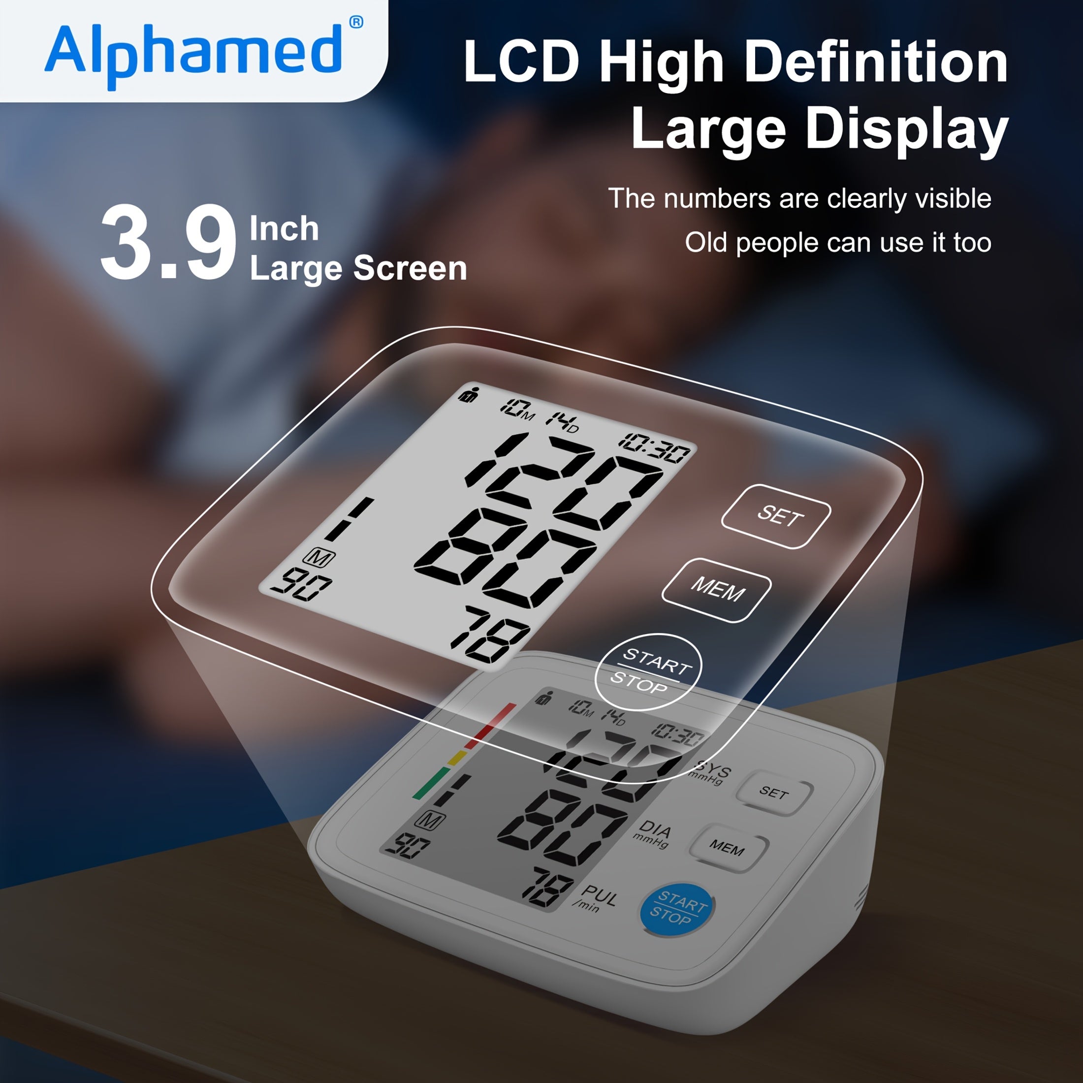 Monitor digital de presión arterial en el brazo con manguito automático 22.1-43.18 cm