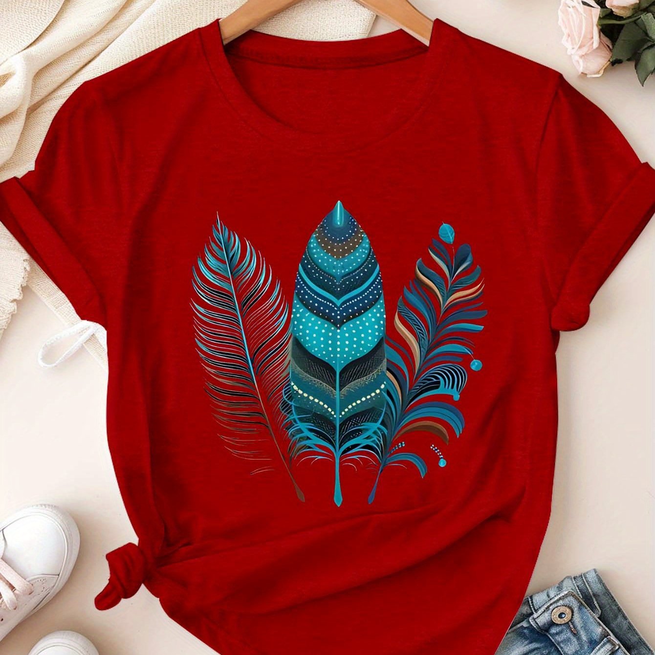 Plus Size Women's Short Sleeve T-Shirt Vibrant Pop Art Relaxed Fit Casual Top