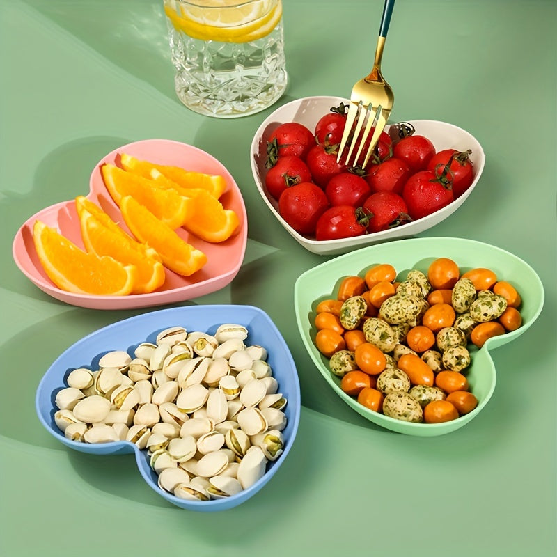 5-Piece Heart-Shaped Plastic Snack and Fruit Plate Set for Desserts and Pickles