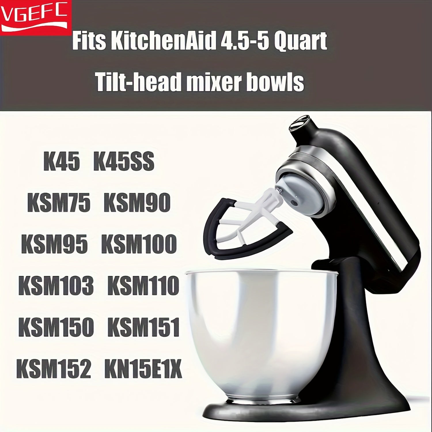 Batidor de borde flexible universal para batidoras de 4.5-5 qt, silicona de grado alimentario, aluminio