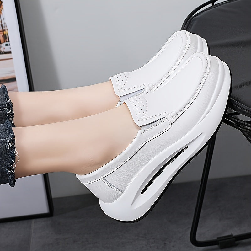 Women's Slip-On Loafers White Chunky Wedges Casual Platform Shoes