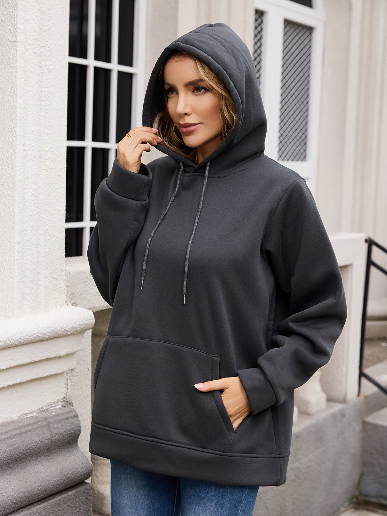 Plus Size Women's Oversized Hoodie Cotton Casual Pullover with Front Pockets