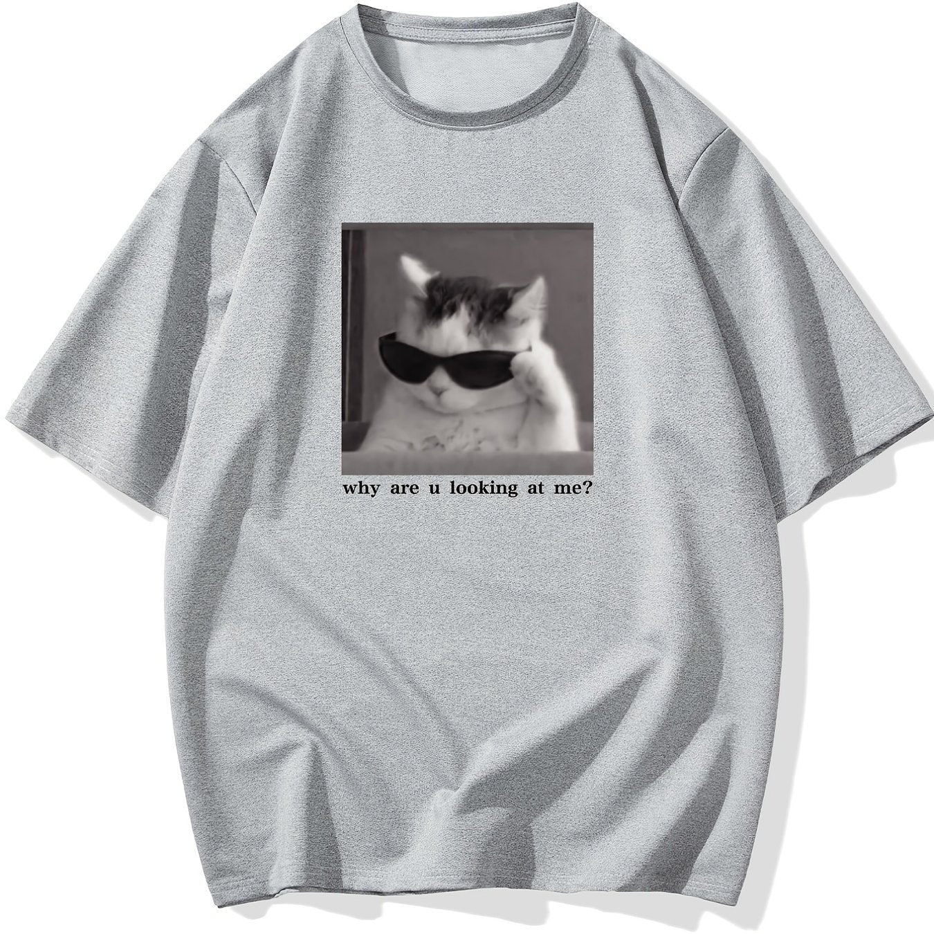 Мужская футболка большого размера с коротким рукавом и принтом кота, полиэстеровая смесь, повседневное лето