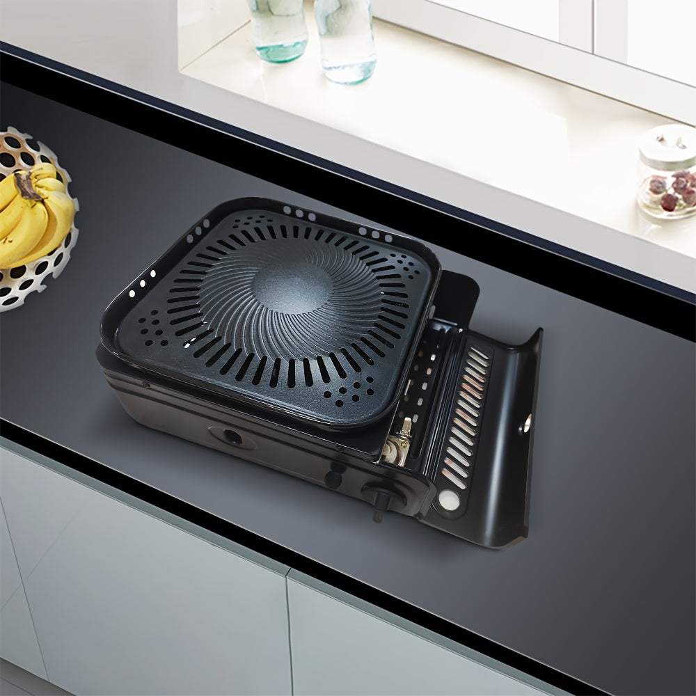 Sayohat va uy uchun portativ elektr pechka, 2300W kompaktdan stol usti grill, o'rnatilgan stand, spatula va xizmat qilish uchun likopcha bilan. Elektr energiyasi talab qilinmaydi, yengil va bardoshli dizayn uchun