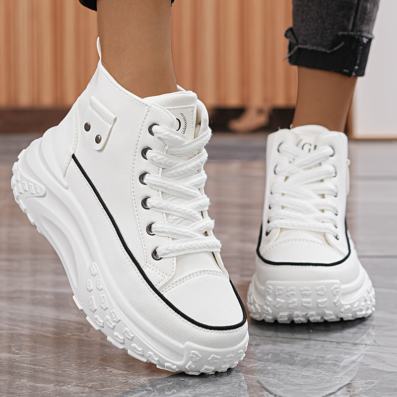 Women's Black PU Cover Platform Sneakers with Thick Sole and Zipper
