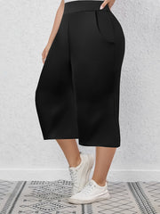 Капри для женщин больших размеров с эластичной тканью, однотонные, повседневные, средней посадкой, с карманами