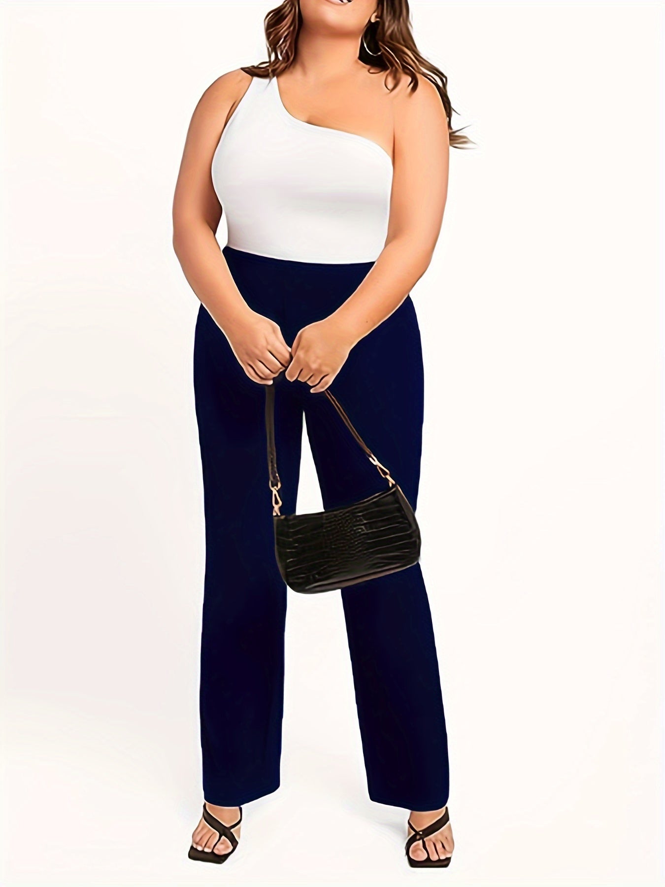 Women's Plus Size Stretchy Straight Leg Pants Solid Color High-Waisted Casual