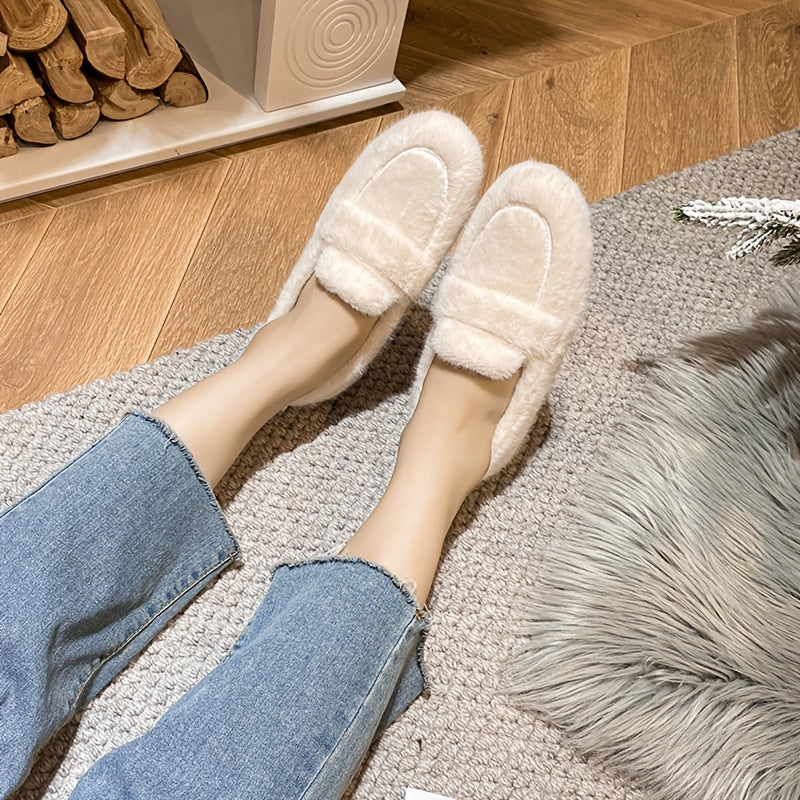 Women's Winter Loafers Soft Fleece-Lined Slip-On Flats Casual Shoes
