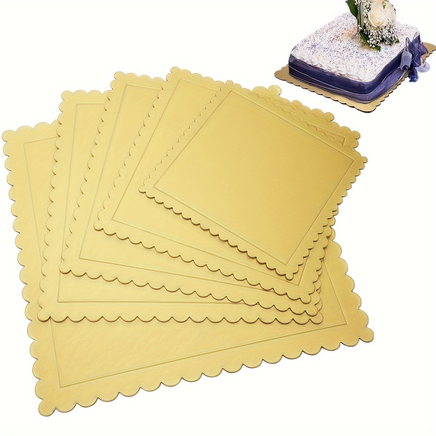 Set of 10 Gold Scallop Edge Cake Boards Aluminum Base Stand for Weddings and Birthdays