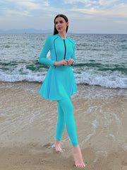 Women's Full Coverage Swimsuit with Long Sleeves High Neck Slimming One-Piece Bathing Suit