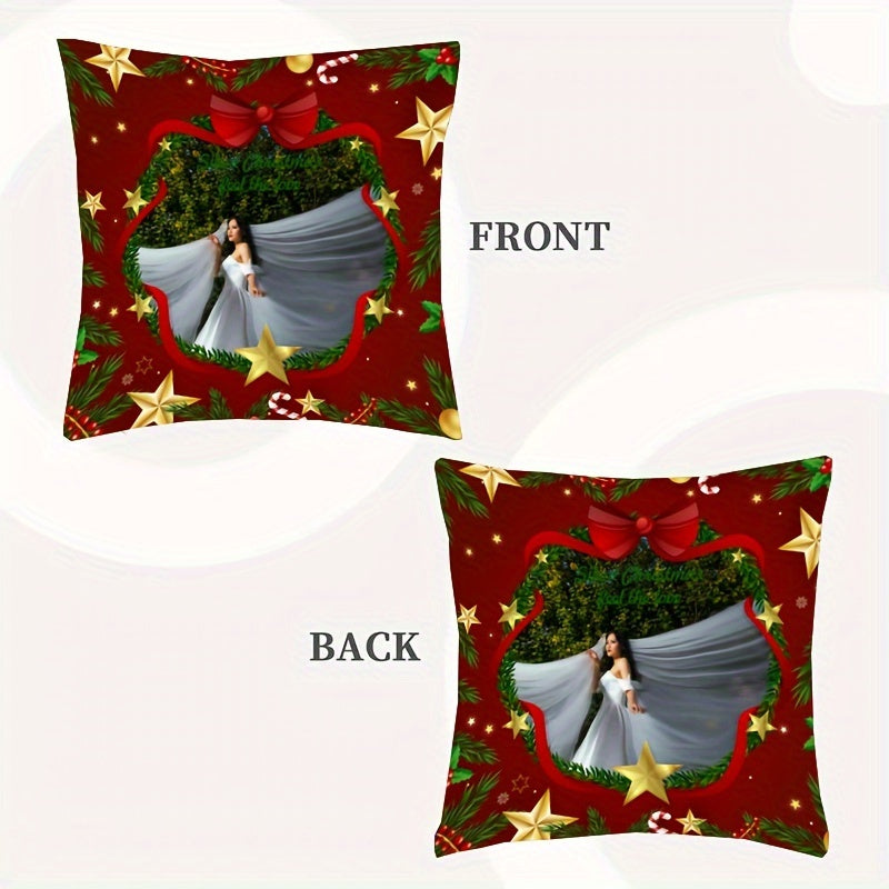 Personalized Christmas Photo Pillow with Double-Sided Design for Pets and Family
