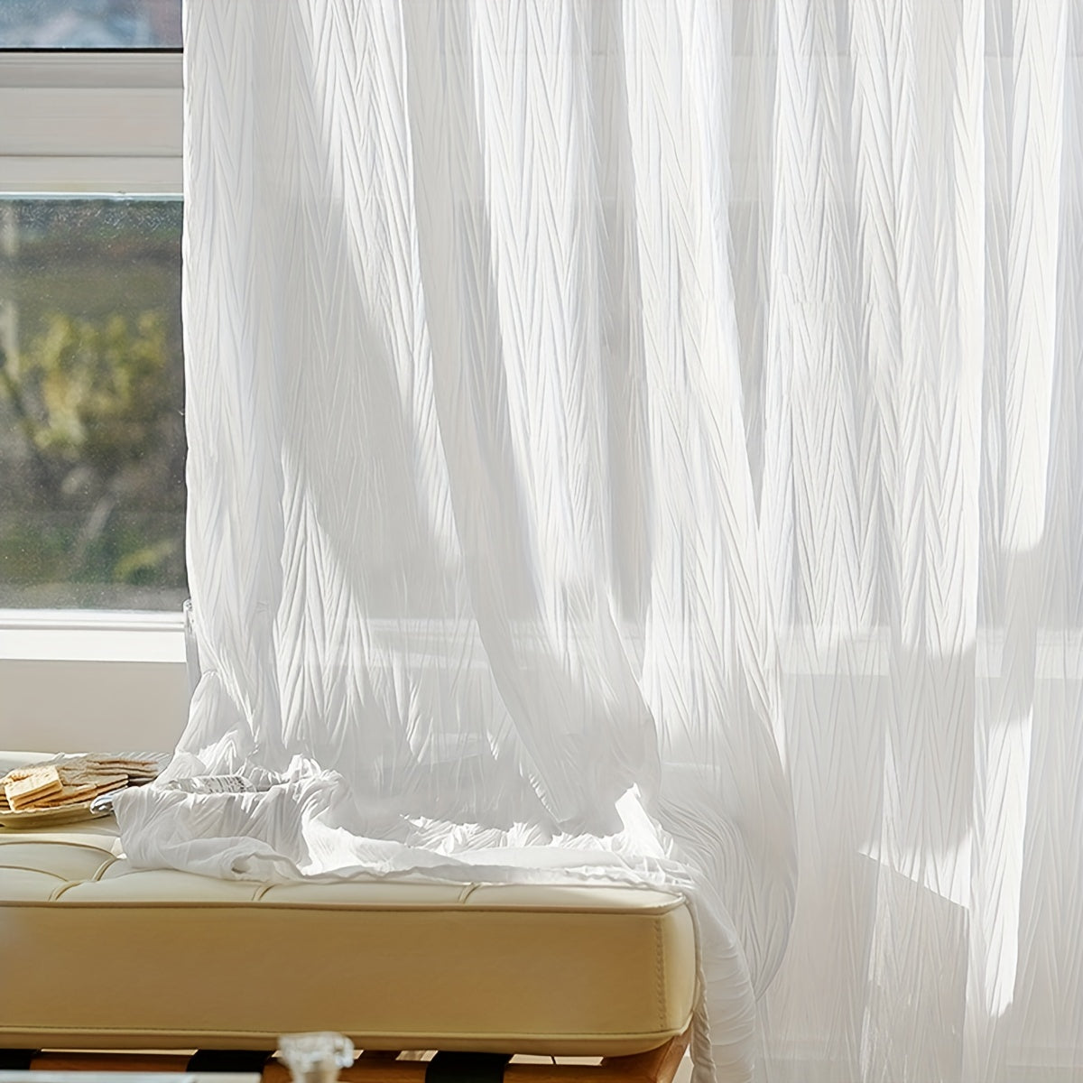 White Sheer Curtain with Rod Pocket for Living Room and Bedroom Decor