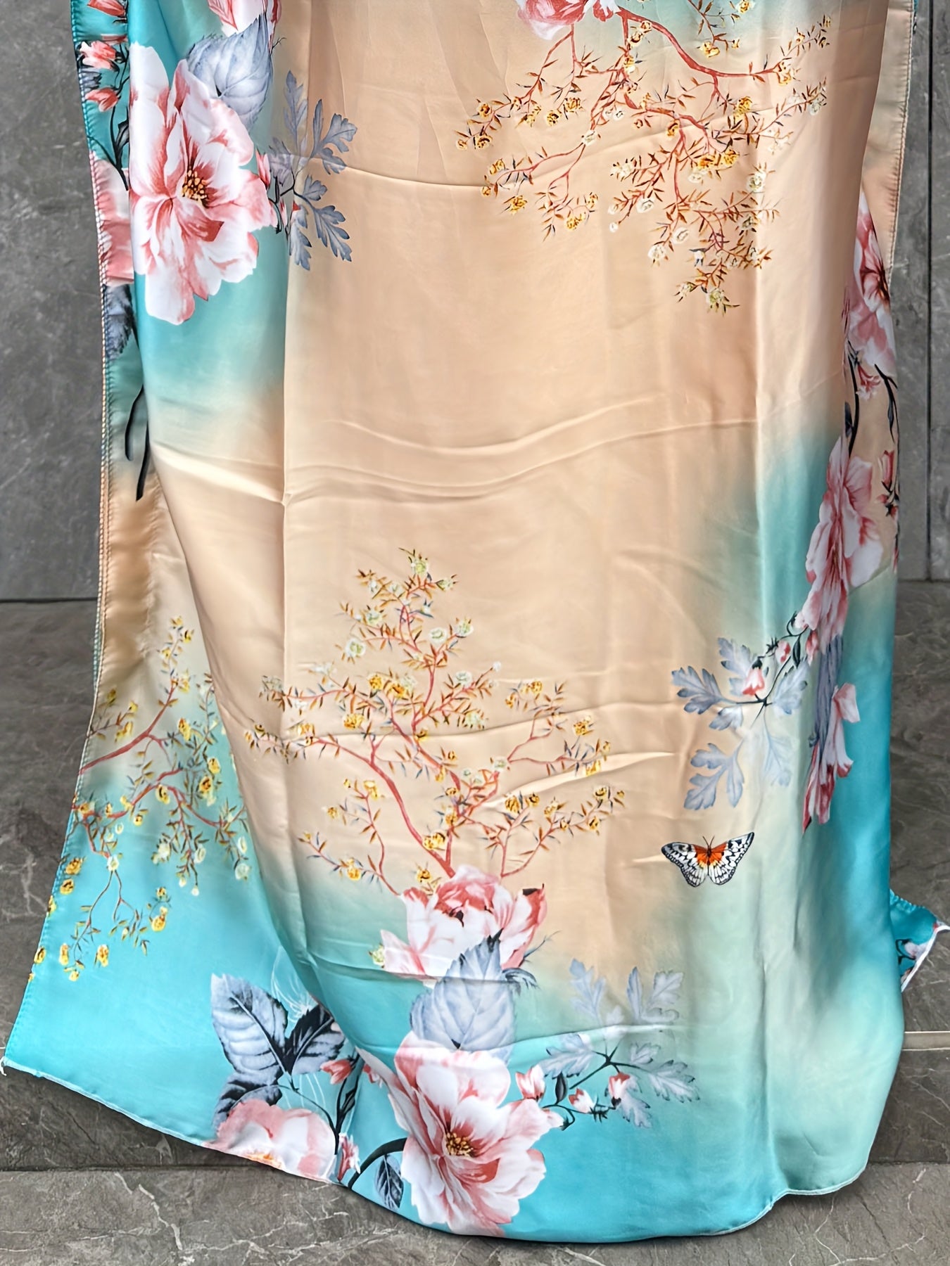 Plus Size Floral Print Kaftan Dress with Scarf Longline Loose Fit Summer