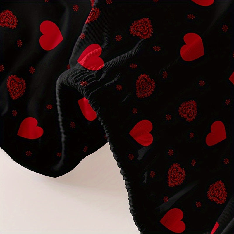 Red Love Print Fitted Sheet 1pc Brushed Bedding Mattress Protector with Deep Pocket