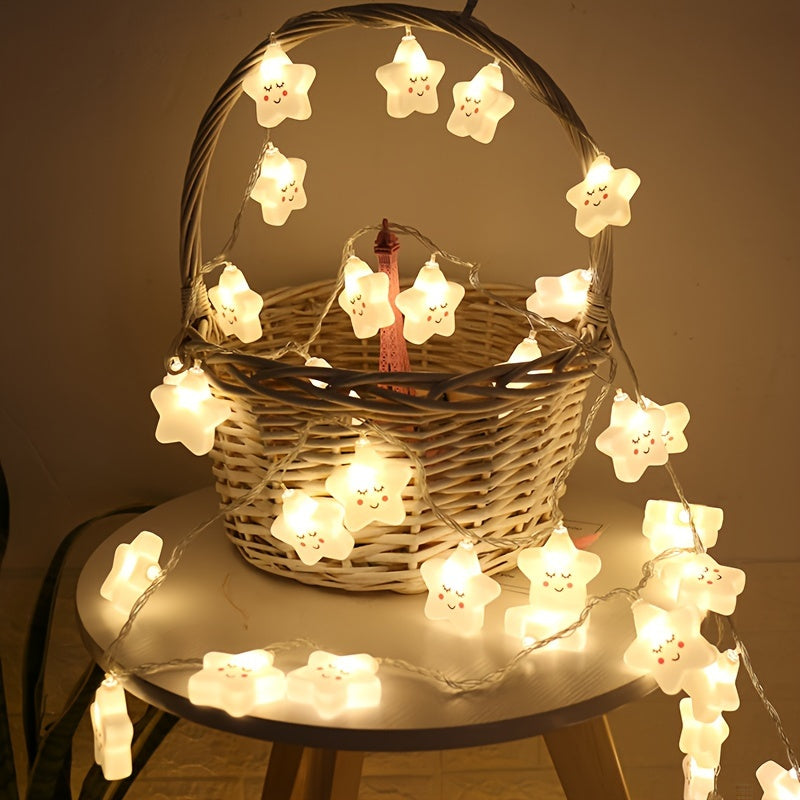Luces de cadena con formas de nubes y estrellas, alimentadas por batería, decoración para interiores