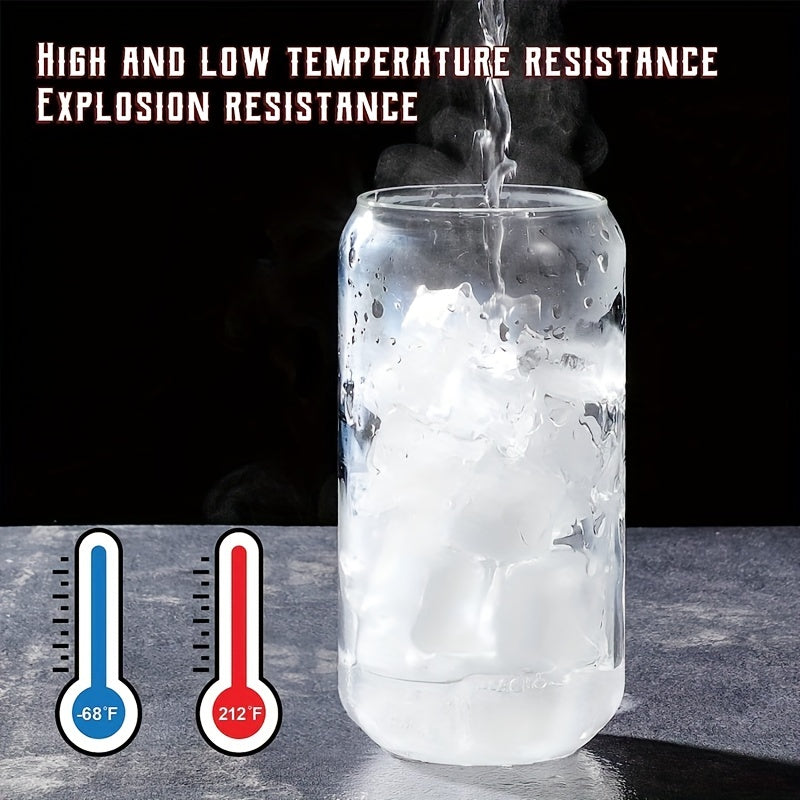 Can-Shaped Drinking Glasses with Glass Straws and Lids Set of 2 for Beer Iced Coffee Whiskey