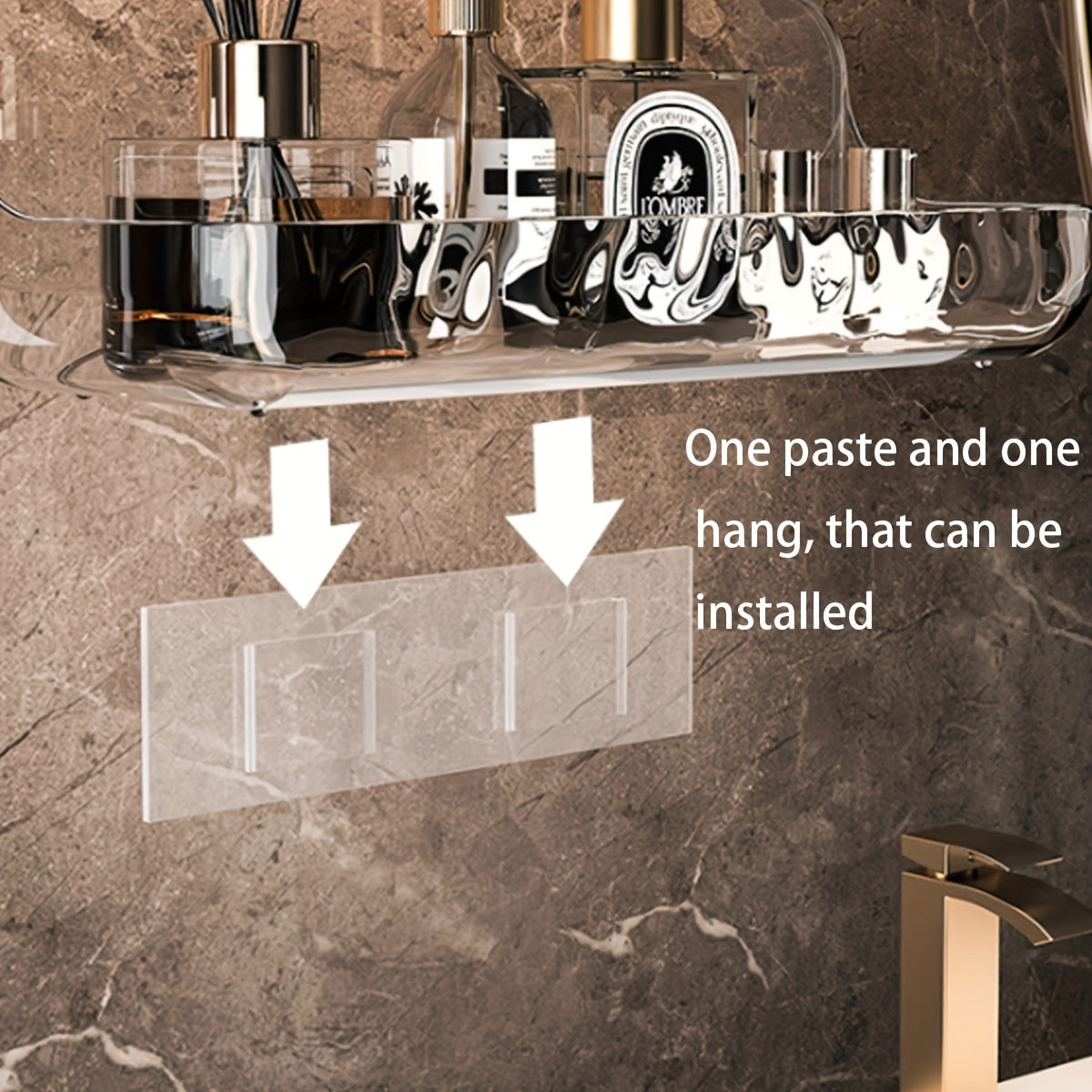 Wall Mount Clear Acrylic Bathroom Shelf No Drilling 24cm for Cosmetics Toiletries