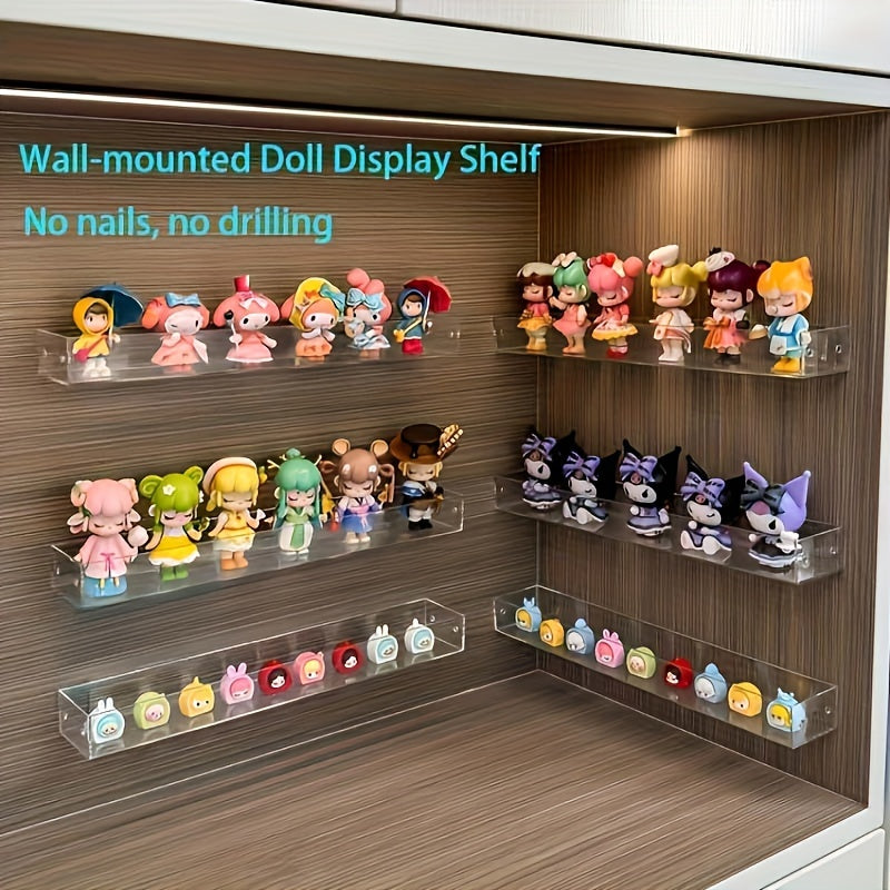 Transparent Wall-Mounted Display Shelf for Collectibles and Figures Dust-Free Adhesive Key Storage
