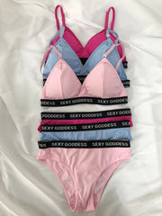 Women’s Letter Print Lingerie Set with Wireless Bra and Ribbed Panties