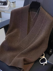 Qorong'i V-shaklli bo'yinli, qo'lsiz, qishda qatlamlash uchun to'qilgan yengil yengil yengil akril polyester vest