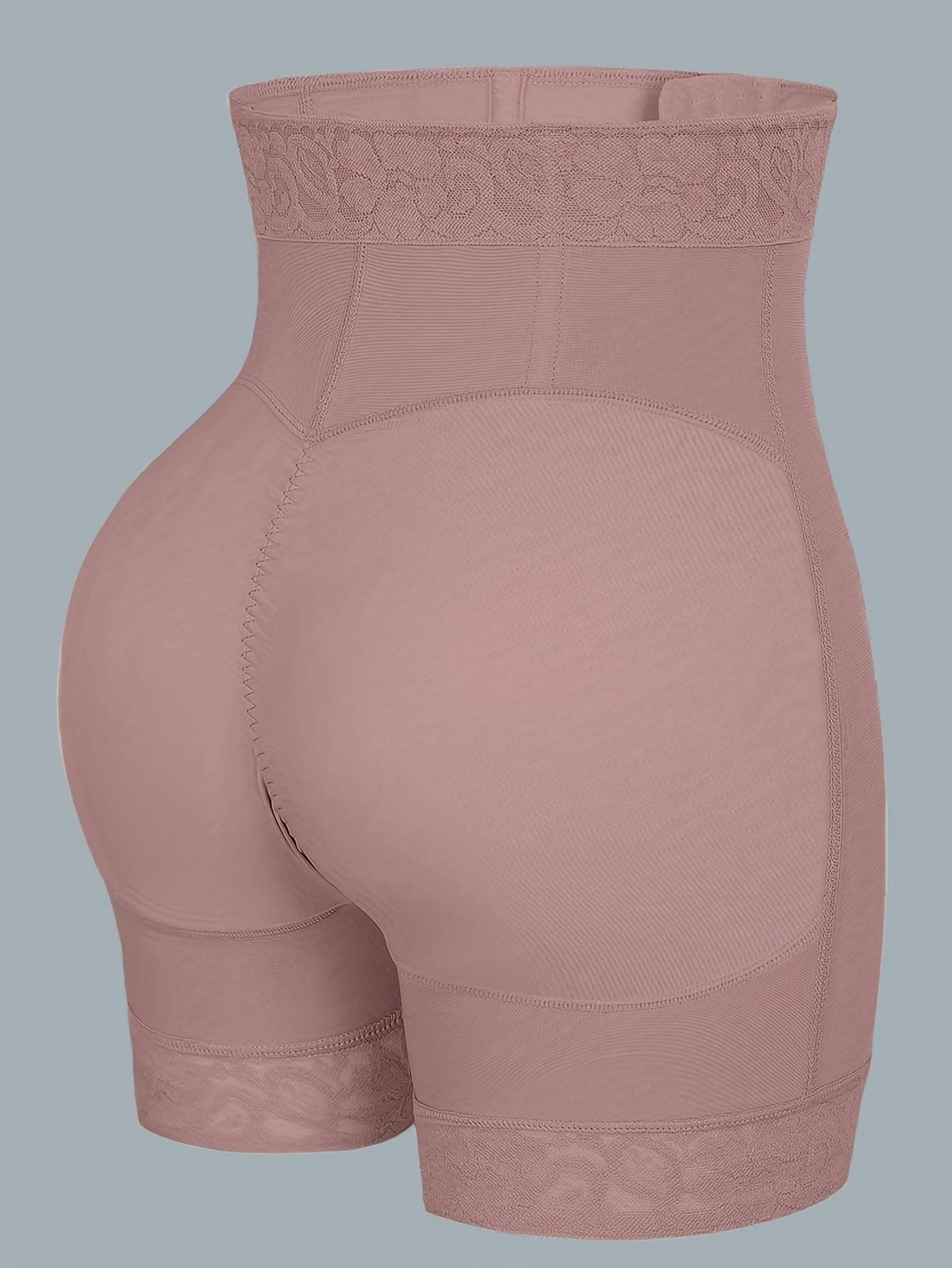 Women’s Beige High-Waisted Shapewear Shorts with Tummy Control and Butt Lifter