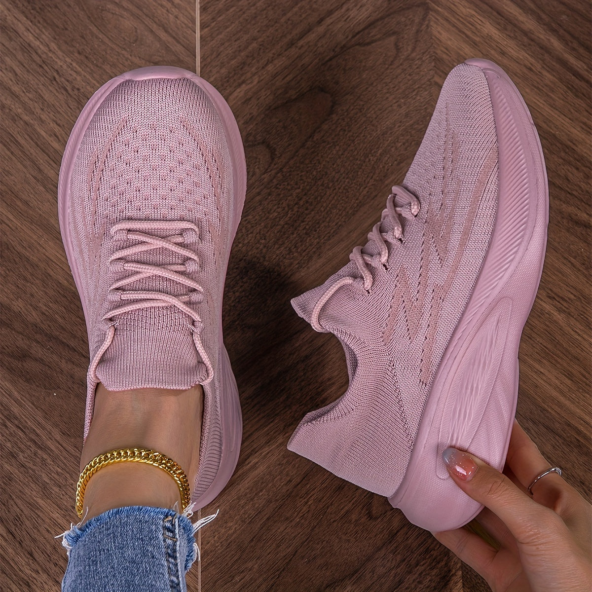 Ayollar uchun nafas oladigan, yengil, bog‘lamli sport poyafzali, pastki yuqori, kundalik va barcha mavsumlar uchun